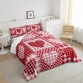 thumbnail image 3 of Feelyou Kawaii Love Heart Bedding Comforter Set for Child, Romantic Cartoon Twin Comforter Sets, Maroon Patchwork Plaid Reversible Bedding Set, Super Cozy Room Decor, 2pcs, 3 of 8