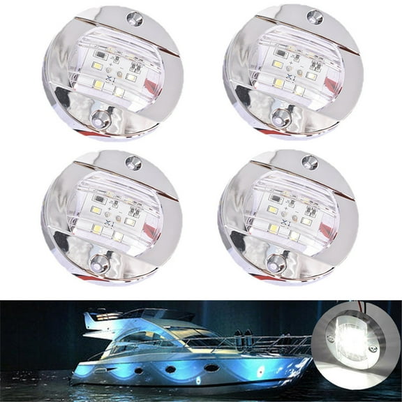 LABLT 4 x 3inch Round Marine White 6 SMD LED Transom Mount Stern Anchor Navigation Light IP67 Waterproof Boat LED Stern Lights