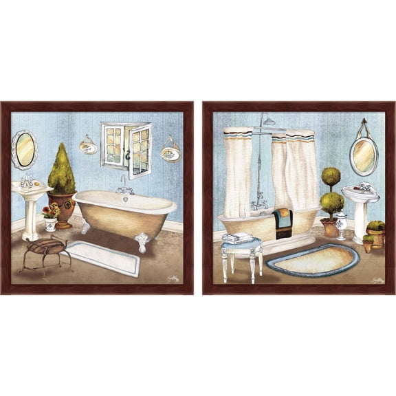 Great Art Now Master Bath by Elizabeth Medley, 2 Piece Framed Art Set Each 13"W x 13"H