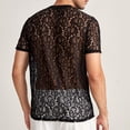 thumbnail image 6 of ZHOGXU Mens T Shirt Summer Short Sleeved Crew Neck Hollow Out Lace Comfortable Breathable Top For Casual Daily Wear,Black,L, 6 of 7
