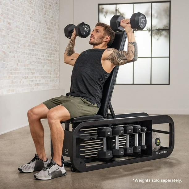 ウエイトトレーニング Dumbbell + bench weight/workout set Centr Fusion Workout Bench with Dumbbell Storage and Wheels