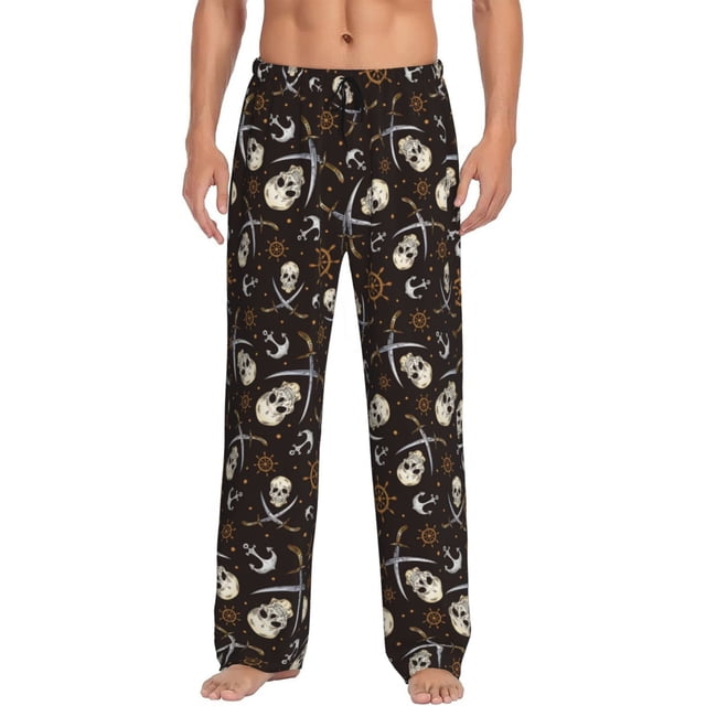 Fotbe Pirate Skulls Pantalones de Pijama para Hombre, Pantalones de Dormir, Pantalones de Casa con Cintura Ajustable y Bolsillos-Large