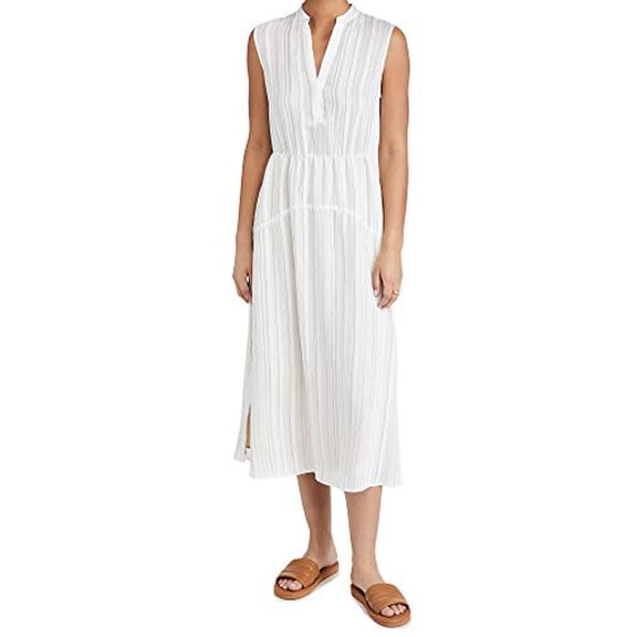 Vince Women's Drapey Stripe Tiered Dress, Optic White/Black, 8