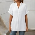 thumbnail image 2 of Olyvenn Stylish Womens Solid Cotton Linen Shirts V Neck Summer Beach Blouses Tops Loose Casual Short Sleeve Button Up Boyfriend Shirt White XL, 2 of 7