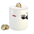 thumbnail image 2 of Animal Piggy Bank, Cartoon Theme Big Monkey on Skyscraper and Planes on White Background Print, Ceramic Coin Bank Money Box for Cash Saving, 3.6" X 3.2", Beige Black and Red, by Ambesonne, 2 of 4