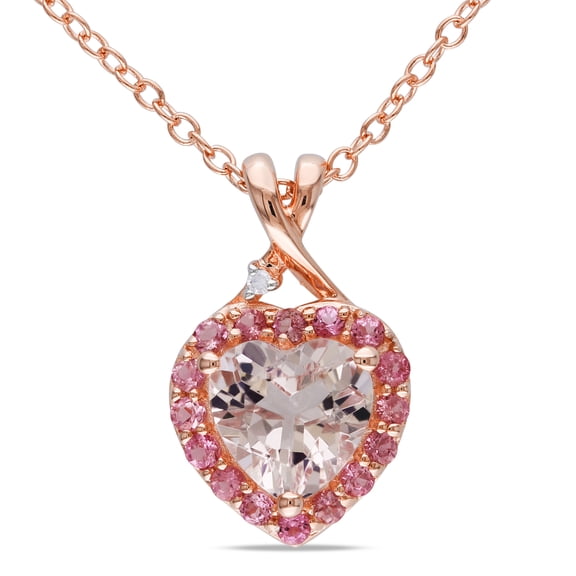 Everly Women's Morganite Pink Tourmaline and Diamond Accent Rose Silver Heart Pendant with Chain