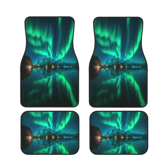Salouo Northern Lights for Car Floor Mat Set of 4–Car Carpet Mats - Car Mats with Anti-Slip Backing & Driver Heel Pad Universal Fit for Cars, Trucks, SUVs, and Vans