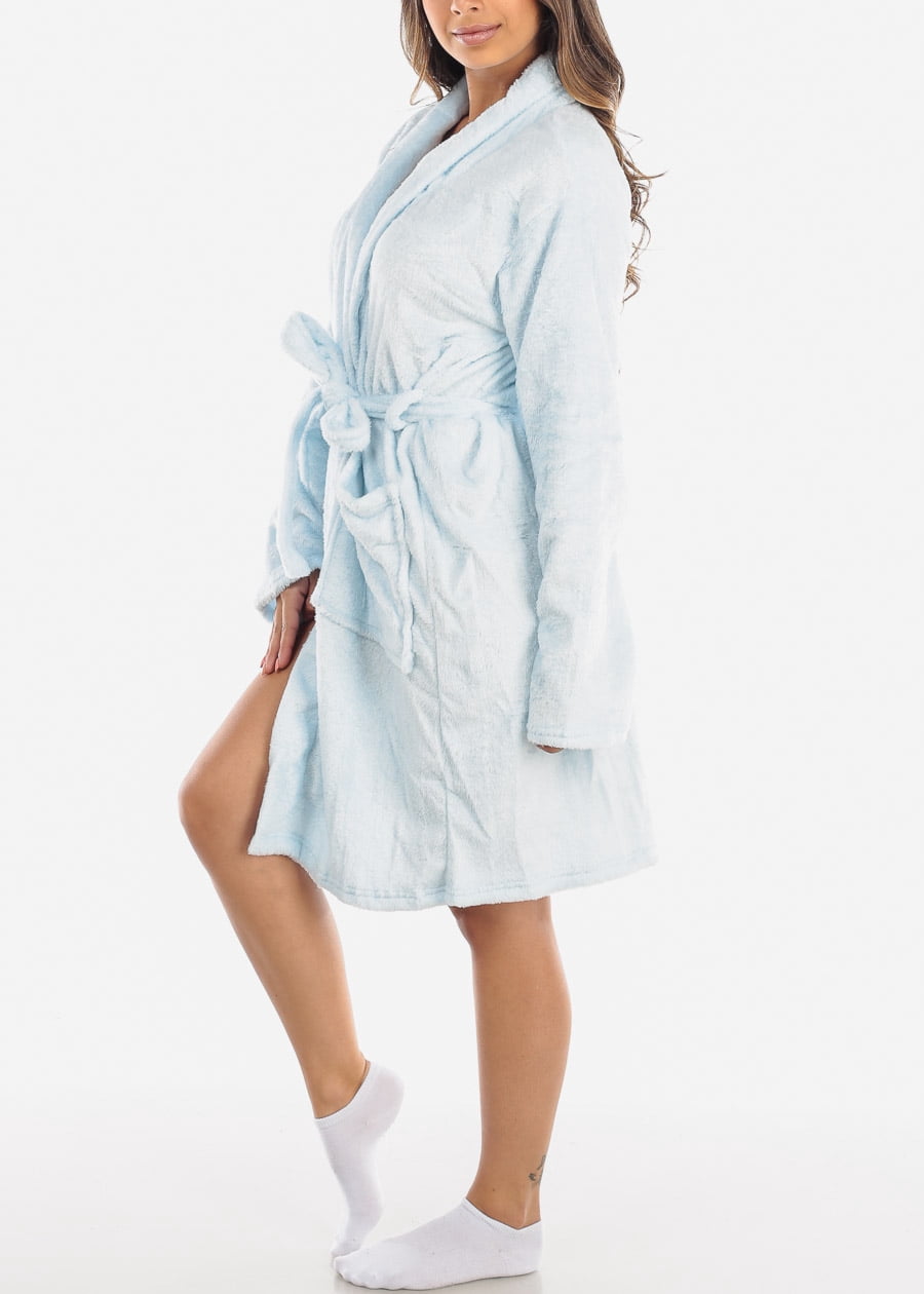 Moda Xpress Womens Long Sleeve Bathrobe Sherpa Fleece With Tie Belt