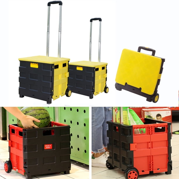 Polycart Foldable Plastic Shopping Cart Trolley Portable Pack&Roll Folding ...