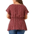 thumbnail image 4 of DARING DIVA Women's Plus Floral Flare Sleeves Elastic Waist Peplum Top 3X Red, 4 of 6