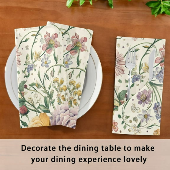 Satin Native Fab Cotton Dinner Napkin Whimsical Garden: Pastel Floral Design Reusable