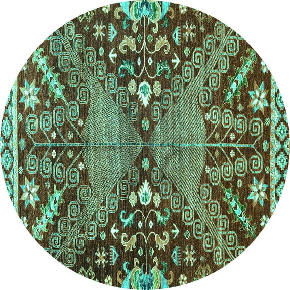 Ahgly Company Indoor Round Abstract Turquoise Blue Modern Area Rugs, 8' Round