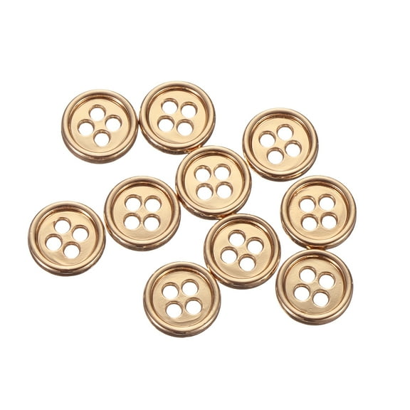 Uxcell 10pcs Metal Sewing Button, 10mm 4-Hole Round Suit Shirts Coats Clothes Sewing Buttons for Decoration Craft, Gold
