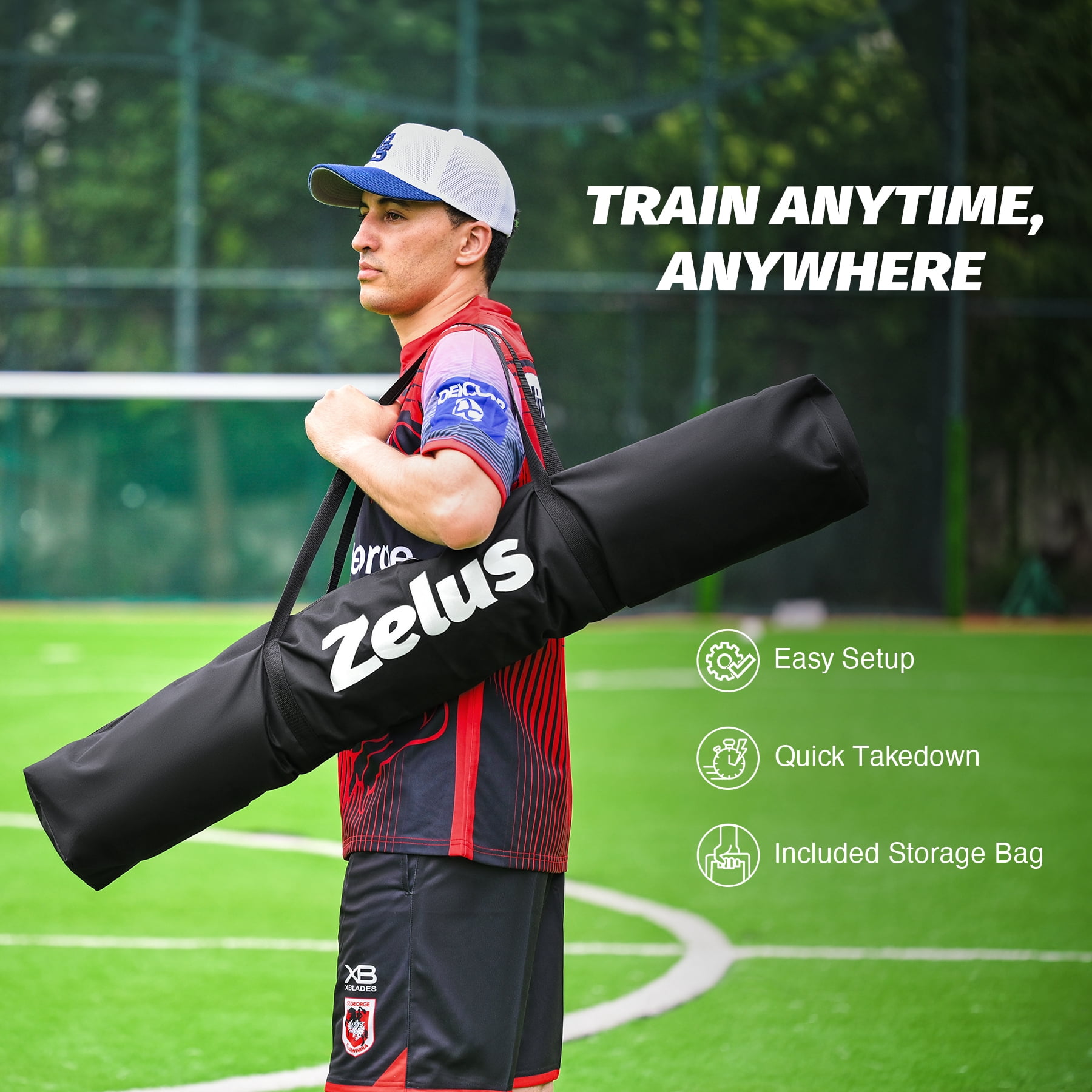 7x7ft Football Throwing Net with 5 Targets - Quarterback Training Gear for All Ages, Includes Carry Bag & Stakes, Black