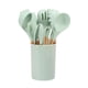 thumbnail image 1 of Juego de 11 utensilios de cocina de silicona resistentes al calor con mango de madera y cubo de almacenamiento para acampar, color verde claro, 1 of 12