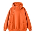 thumbnail image 4 of ECHFIPROM Orange Hoodie for Women Oversized with Pocket Solid Color Long Sleeve Casual Ladies 1/4 Zip Hooded Fall Basic Top,3XL, 4 of 7