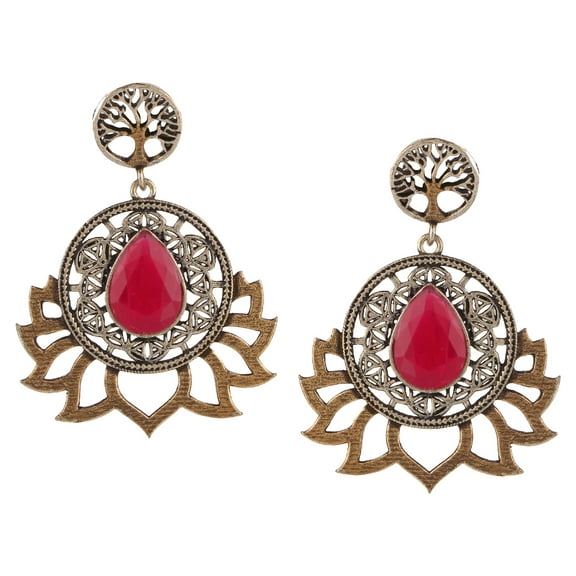 Efulgenz Boho Vintage Antique Ethnic Gypsy Tribal Indian Oxidized Silver Lotus Dangle Earrings Jewelry