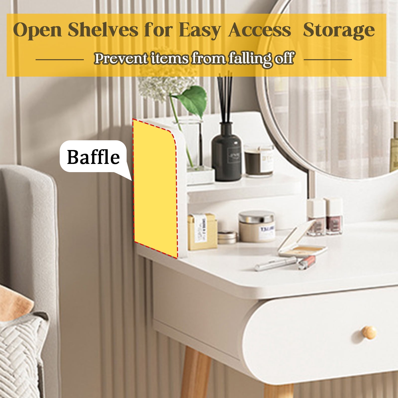 RICHYOUNG Vanity Table Set with Mirror, Makeup Table with 2 Large-Drawer for Bedroom, White(Without Stool)