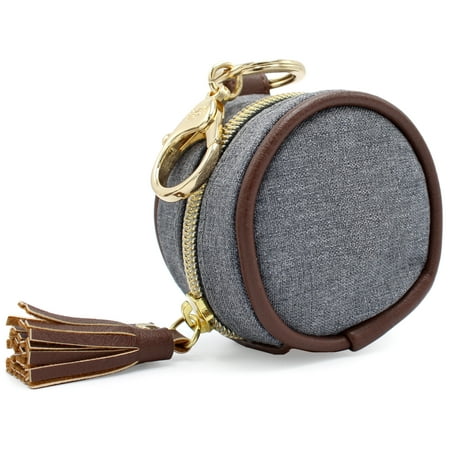 Itzy Ritzy Pacifier Case with Clip & Pacifier Charm Pod Includes Clasp to Easily Attach to a Diaper Bag or Purse; Measures 2.5" in Diameter and Holds 2 Pacifiers, Handsome Heather Gray