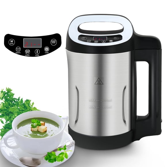 Potlimepan Soup Maker 1.6 L, 4-in-1 Multifunctional Smooth Soup and Chunky Soup Machine Maker with LCD Control Panel, Stainless Steel Electric Hot So