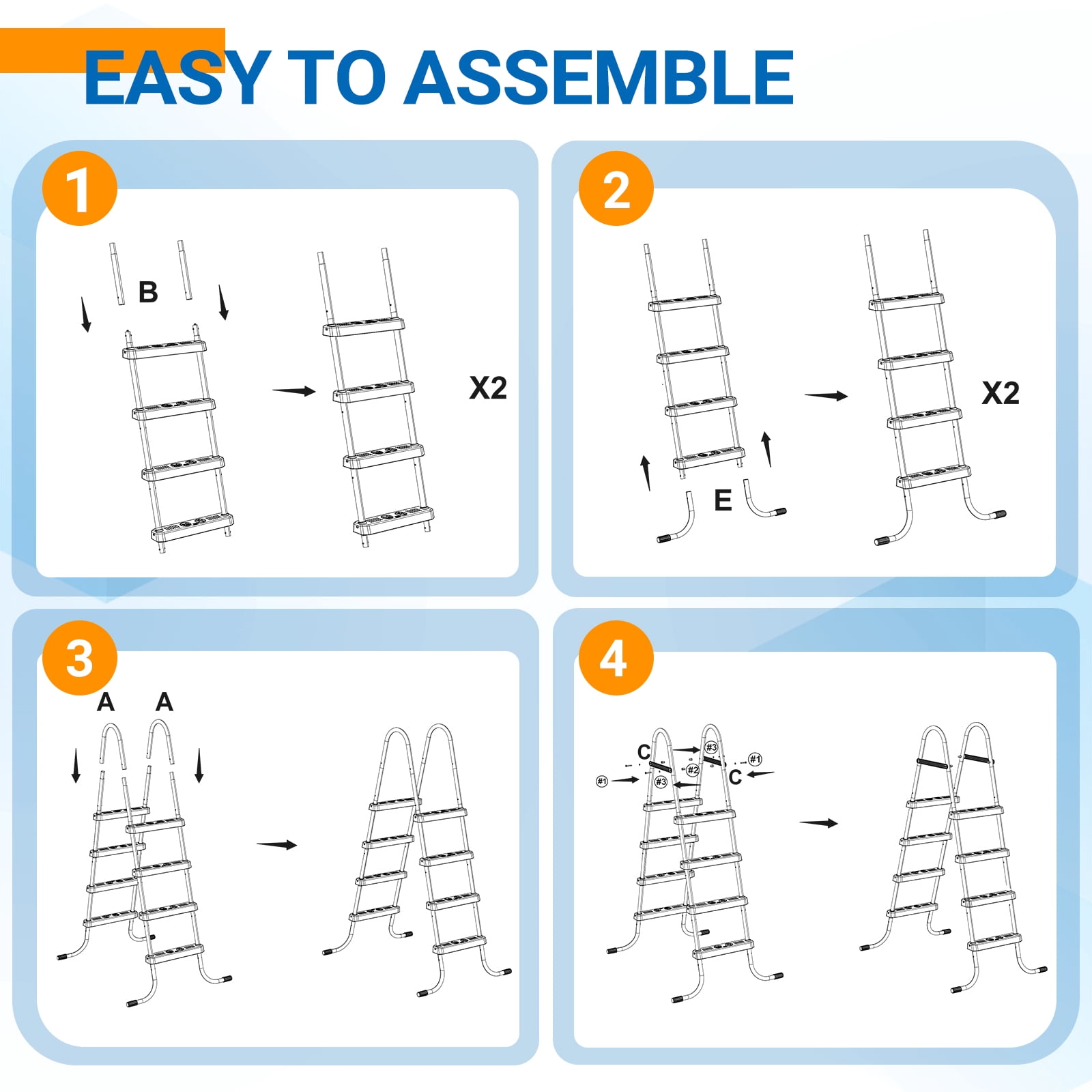 Zimtown 4-Step Pool Ladder, 52 Inch Above Ground Swimming Pool Ladder with White Metal Frame & Blue Steps, Heavy-Duty Entry Ladder