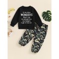 thumbnail image 4 of xiaxaixu Little Boy 2 Piece Set, Letter Print Long Sleeve Tops Camouflage Cargo Pants Toddler Outfits for Spring Fall, 4 of 8