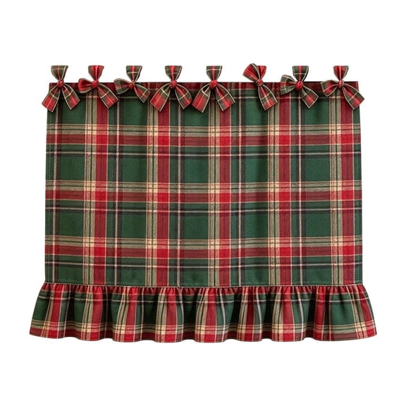 Christmas Plaid Oven Cover Curtain, Farmhouse Appliance Skirt with Bow Ties & Ruffle Hem for Kitchen Decor