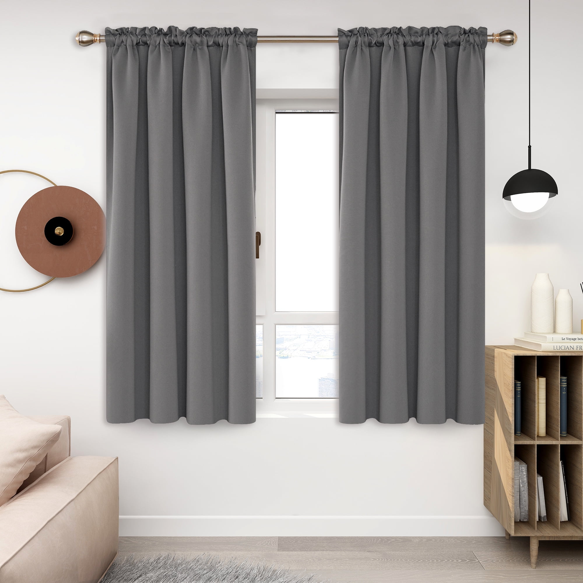 Room Darkening Bedroom Nursery Silver/ Light Grey Blackout Thermal Curtains Eyelet Ring Top 46 x 72 Inches 2 Pieces 