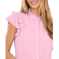 thumbnail image 2 of CeCe Women's Pintuck Ruffle Short Sleeve Blouse Pink Size X-Small, 2 of 3