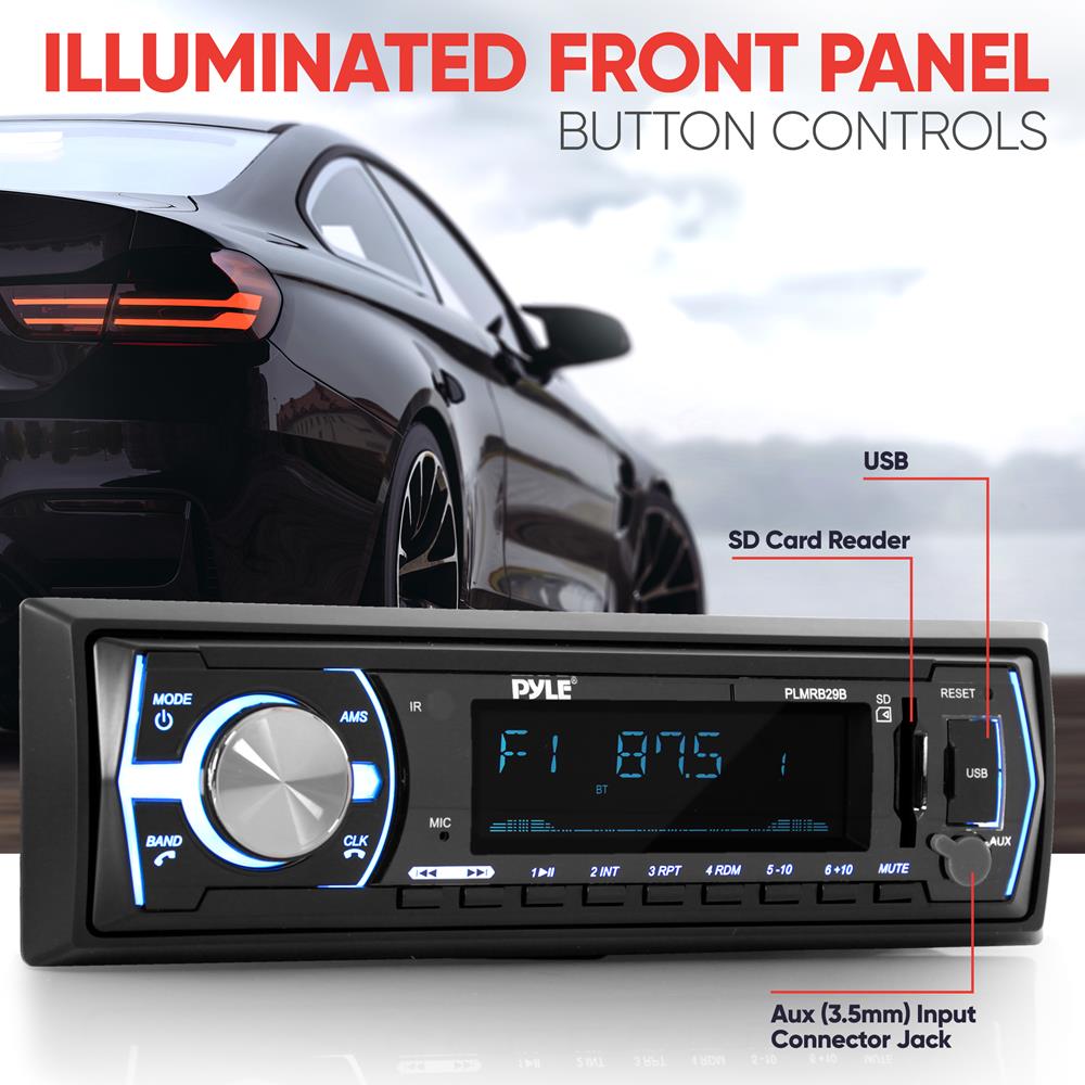 Pyle Single-DIN In-Dash Digital Marine Stereo Receiver with Bluetooth (Black)