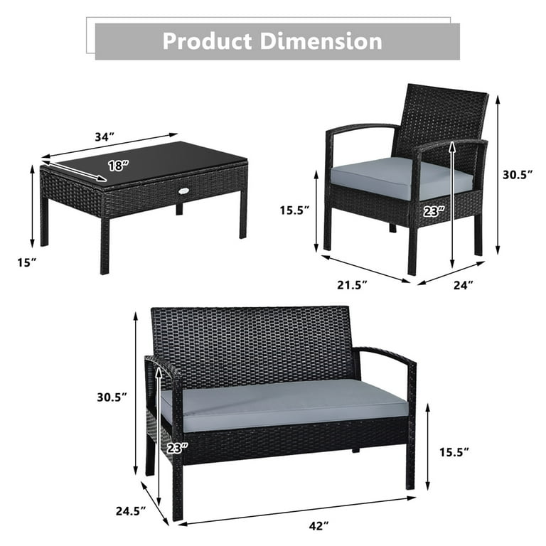 Gymax Patio Garden 4PC Rattan Wicker Furniture Set Black