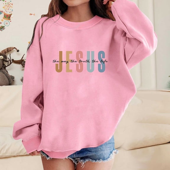 Rhuody Winter Sweatshirts For Girls Round Neck Cartoon Graphic Long Sleeve Pullover Drop Shoulder Sweatshirt Elegant Newborn Wear 6-7 Years Pink