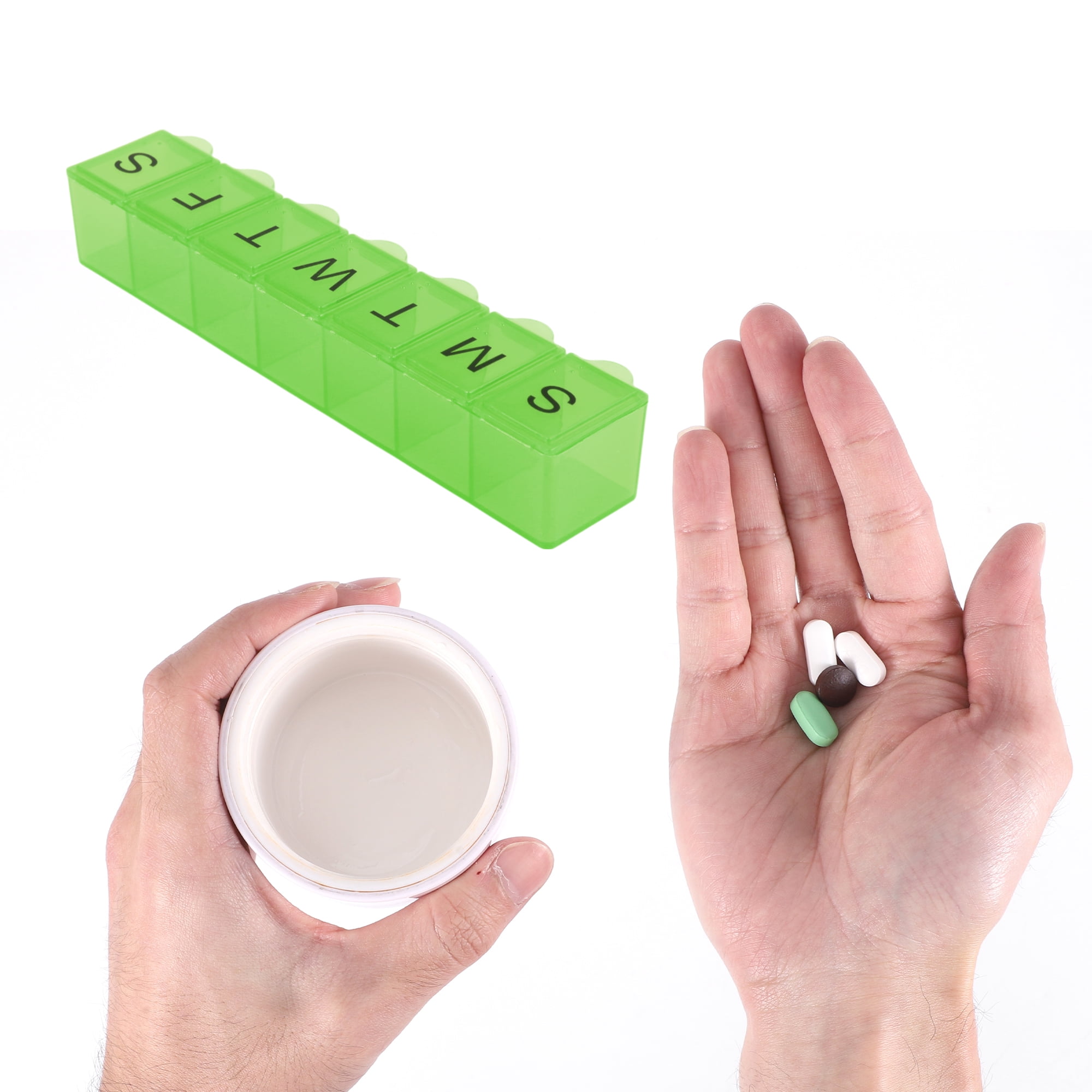 Unique Bargains Lightweight 7 Compartment Single Row Pill Case Clear Green