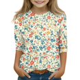 thumbnail image 3 of Abcomgle Girls Tshirts Crewneck Floral Print Girls Shirts 3/4 Sleeve Tshirts Toddler Summer Dressy Cotton Linen Tops,8-9 Years, 3 of 4