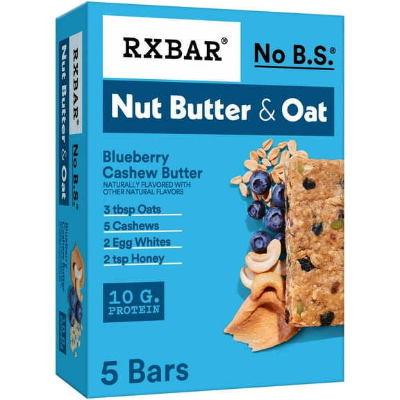 RXBAR Nut Butter and Oat Protein Bars Gluten-Free, Blueberry Cashew Butter, 5 Count