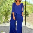 thumbnail image 6 of Women's 2 Piece Summer Set - Tie Waist V-Neck Cap Sleeve Top & Wide Leg Pants, Breathable Outfit, 6 of 8