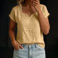 thumbnail image 6 of cocolona Linen Tops for Women Summer Solid Color V Neck Short Sleeve Shirts Dressy Casual Blouses, 6 of 6