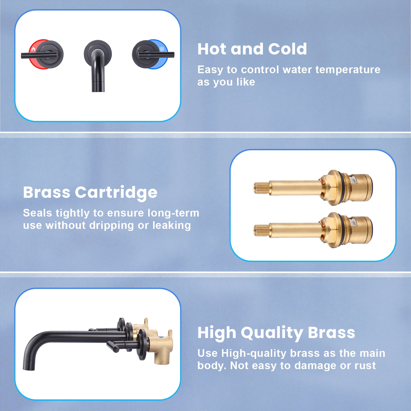 Double Handle Wall Mounted Bathroom Faucet with Rough-in Valve Included in Solid Brass Oil Rubbed Bronze