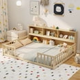 thumbnail image 2 of Costway Full Size Montessori Floor Bed with Bookcase Storage Shelves & Safety Fence Rails Natural, 2 of 10