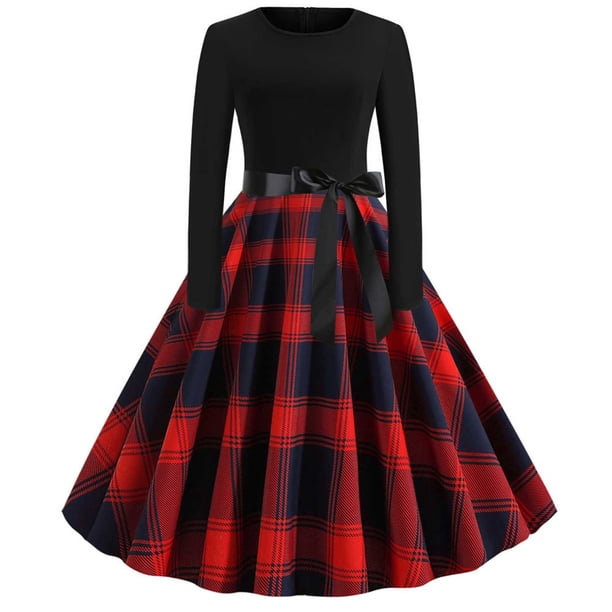 Vestidos de Navidad Para Mujer, Manga Larga, Cuello Redondo, Estampado, Vestido Vintage, Vestido de Fiesta Odeerbi ODB209232