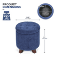 thumbnail image 2 of MoNiBloom Storage Ottoman with Padded Seat, Modern Cotton-linen Footrest, Round Seat Stool, for Entryway Living Room, Navy Blue, 2 of 8