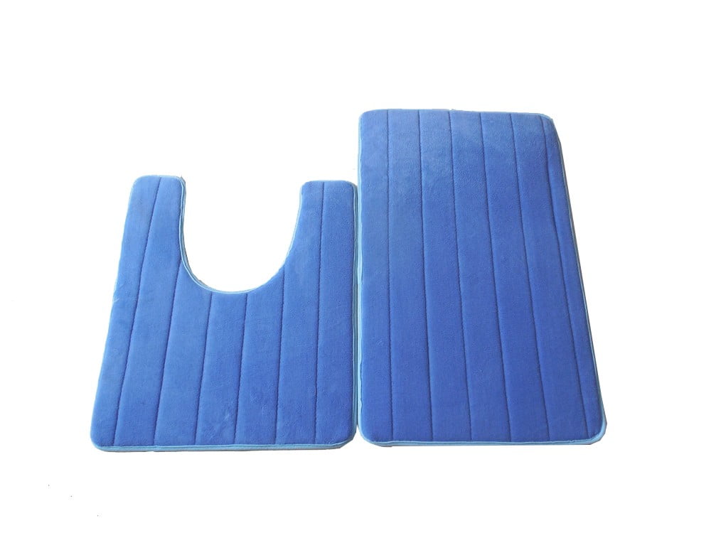 Bathroom Toilet 2 Piece Bath Mat Set Non Slip Soft Rubber Foot Print
