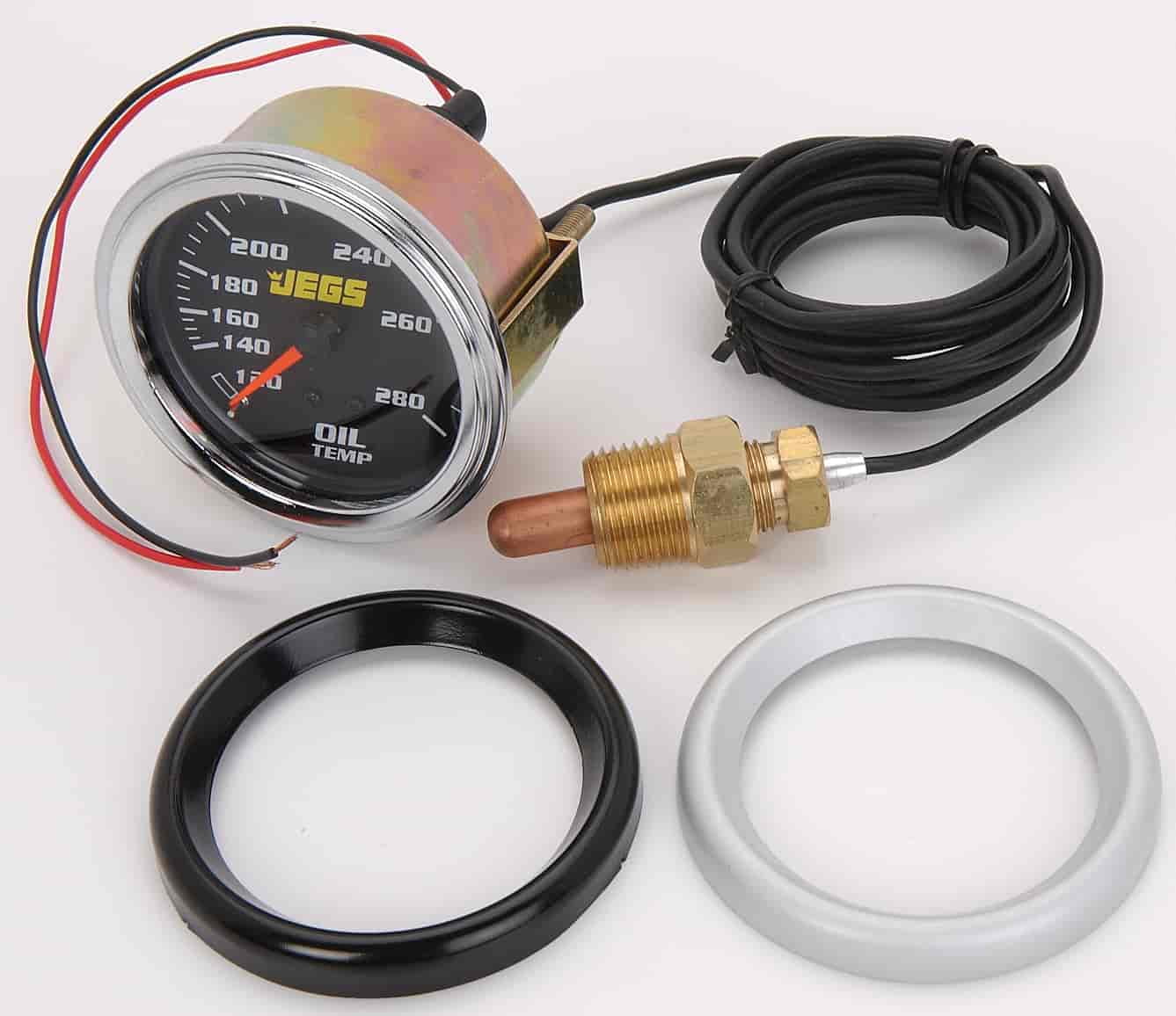 JEGS 41202 Oil Temperature Gauge Mechanical 2 5/8 Diameter 120280 degrees F Chr