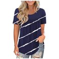 thumbnail image 2 of Pompotops Mode Femmes Dentelle Patchwork Imprimé Manches Courtes Col Rond Hauts Décontractés Blouse, 2 of 6