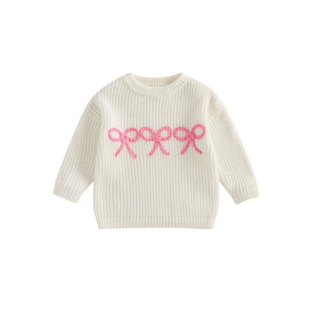 

TFFR Sweaters for Toddler Girl Bow Embroidery Warm Knitted Tops Casual Long Sleeves Pullover Infant Knitwear