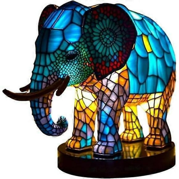 Animal table lamp series colored resin Elephant Dragon Wolf Lamp Retro bedside lamp Tiffany Style Night lamp Bohemian Resin Lamp for Bedroo elephant