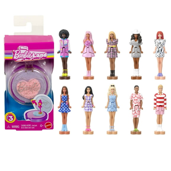 Barbie Mini Barbie Land Fashionistas Dolls, 1.5-inch Dolls in Blush Compact, Surprise Reveal (Styles May Vary)