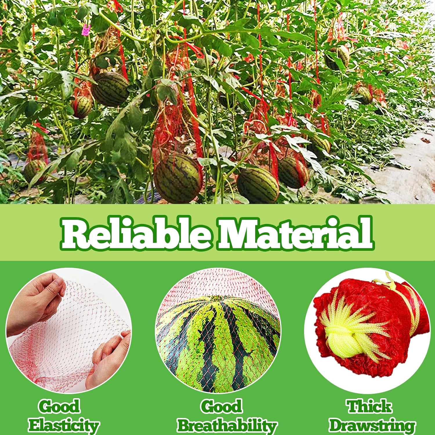 HYG 200 Pcs Hanging Watermelon Nets Bags Melon Hammocks Cradles Watermelon Nets with Drawstring Hanging Watermelon Support Nets for Trellis Vertical Garden Growing