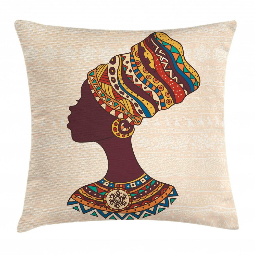 Tribal Decor Throw Pillow Cushion Cover, African Woman in Traditional ...