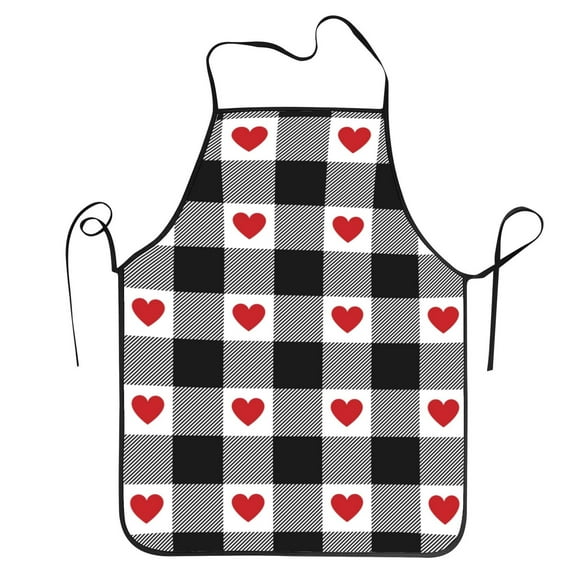 Bingfone Heart Black Buffalo Plaid Gingham for Tie-up Apron, Unisex Waterproof and Stain-Resistant Bib Apron for Kitchen Garden Painting